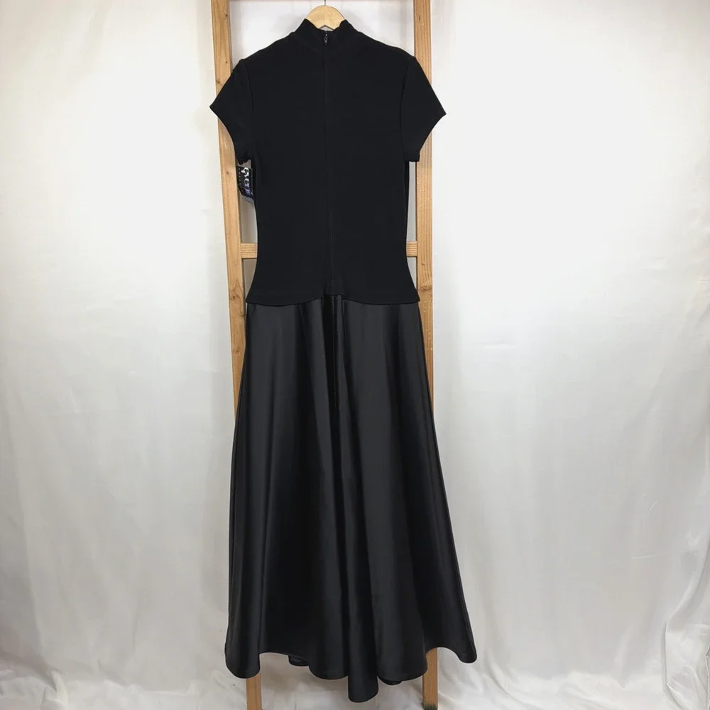 NWT Vintage Tadashi Shoji Black Mixed Material Maxi Gown Size 12 Made in USA - Picture 6 of 11